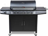Gas BBQ Grill 7 Burner (6 Main + 1 Side Burner), Outdoor Barbecue with Steel Warming Rack, Temperature Gauge, Black