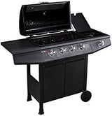 Gas BBQ Grill 5 Burner (4 Main + 1 Side Burner), Outdoor Barbecue with Steel Warming Rack, Storage Cabinet, Temperature Gauge