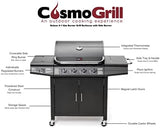 Gas BBQ Grill 5 Burner (4 Main + 1 Side Burner), Outdoor Barbecue with Steel Warming Rack, Temperature Gauge, for Garden & Outdoor Cooking
