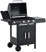 3+1 Burner Gas BBQ Grill, Outdoor Barbecue Trolley with Wheels, Warming Rack, Side Shelves, Storage Cabinet, Built-In Thermometer, for Garden
