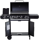 Gas BBQ Grill 4+1 Burner, Outdoor Barbecue with Wheels, Warming Rack, Side Shelves, Storage Cabinet, Temperature Gauge, 125 × 51 × 100 cm, Black