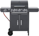 Gas BBQ Grill 3+1 Burner, Outdoor Barbecue with Wheels, Warming Rack, Side Shelves, Storage Cabinet, Temperature Gauge, 110 × 50 × 100 cm, Grey