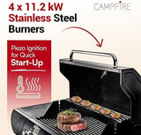 Gas BBQ Grill 5 Burner (4 Main + 1 Side Burner), Outdoor Barbecue with Steel Warming Rack, Storage Cabinet, Temperature Gauge