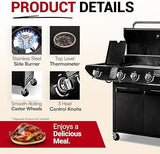 Gas BBQ Grill 5 Burner (4 Main + 1 Side Burner), Outdoor Barbecue with Steel Warming Rack, Storage Cabinet, Temperature Gauge