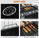 3+1 Burner Gas BBQ Grill, Outdoor Barbecue Trolley with Wheels, Warming Rack, Side Shelves, Storage Cabinet, Built-In Thermometer, for Garden