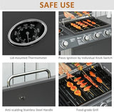 Gas BBQ Grill 3+1 Burner, Outdoor Barbecue with Wheels, Warming Rack, Side Shelves, Storage Cabinet, Temperature Gauge, 110 × 50 × 100 cm, Grey