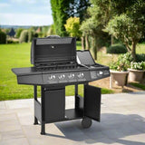 Gas BBQ Grill 5 Burner (4 Main + 1 Side Burner), Outdoor Barbecue with Steel Warming Rack, Storage Cabinet, Temperature Gauge