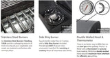 Gas BBQ Grill 7 Burner (6 Main + 1 Side Burner), Outdoor Barbecue with Steel Warming Rack, Temperature Gauge, Black
