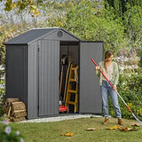 Grey Plastic Storage Shed 6 × 4 ft with Floor and Double Door Access